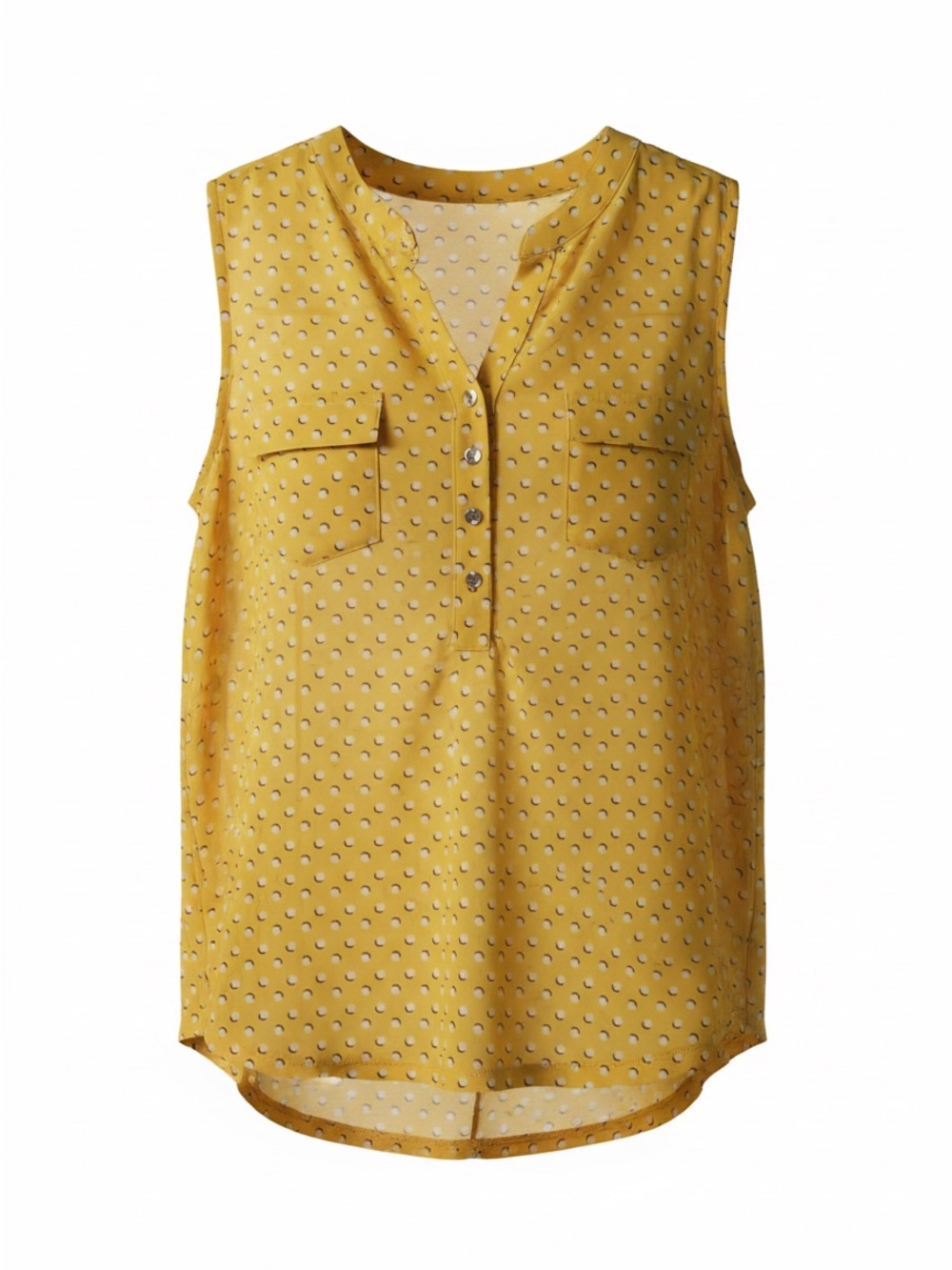 Ava & Grace Yellow Polka Dot Sleeveless Henley Camisole